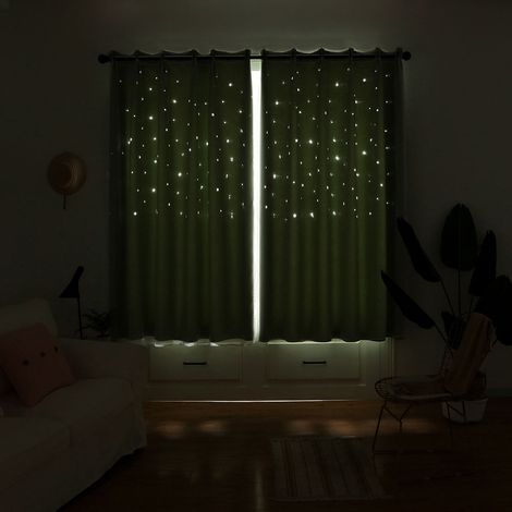 Rideaux transparents ajourés à motif d'étoiles, rideaux romantiques, rideaux prêts à poser, 12 mètres de haut, perforés, vert fruit, motif d'étoiles ajourées double couche. (1/5)