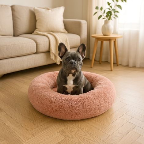 belviona Donut-Hundebett, kuscheliges Plüschbett mit weicher Füllung, sicherem Halt & ergonomischem Rand, 70 cm Durchmesser, altrosa (1/4)