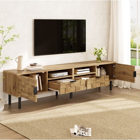 Mueble TV 2 puertas y 2 cajones 160 cm natural OKMYHOME (1/5)