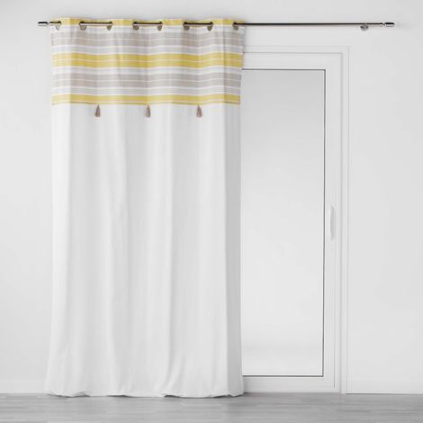 Rideau a oeillets Pompons 140x240cm Nature-Line jaune (1/4)