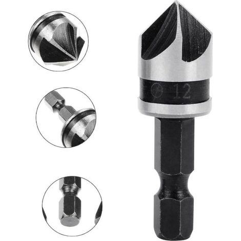 3pcs 1/4" Hex HCS Fraise à Chanfreiner 5 Flûte Foret Embouts pour phanfreiner Évier à Fraise Conique 12mm/16mm/19mm Pour Bois Métal (1/3)