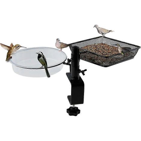 Mangeoire multifonctionnelle pour oiseaux, à fixer sur une terrasse ou un jardin. Elle fait également office de bain pour oiseaux. Idéale pour les balcons et les jardins. (1/2)