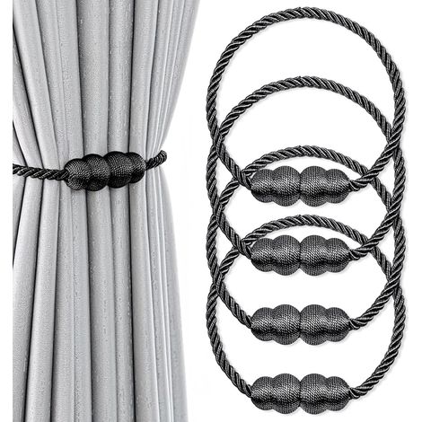 4 Pièces Embrasses De Rideau Magnétiques,Sangle Décorative Sans Perçage,Polyester Durable,Maison Et Bureau,Noir