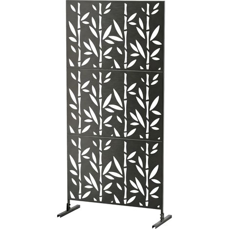 Panneau Brise Vue décoratif Extérieur Claustra Décoratif Jardin 3 Panneaux à motif Bambou métal 92x40x192cm Noir (1/5)
