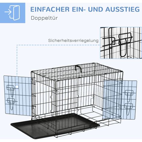 Cage de transport pour chien en métal noir, bac inférieur amovible, grille robuste pour voyage intérieur-extérieur