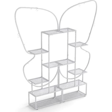 Juego de 2 estantes metálicos para plantas 56 x 26 x 185 cm forma de mariposa robusta y creativa metal blanco 200014809