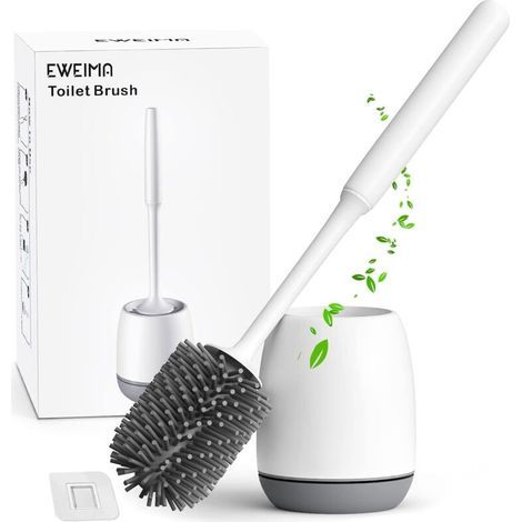 Brosse WC, Brosse de Toilette en Silicone, EWEIMA Balayette WC en Silicone Antibactérienne à Séchage Rapide, Brosse Toilettes à Manche Long, Montage Mural/au Sol (1/5)