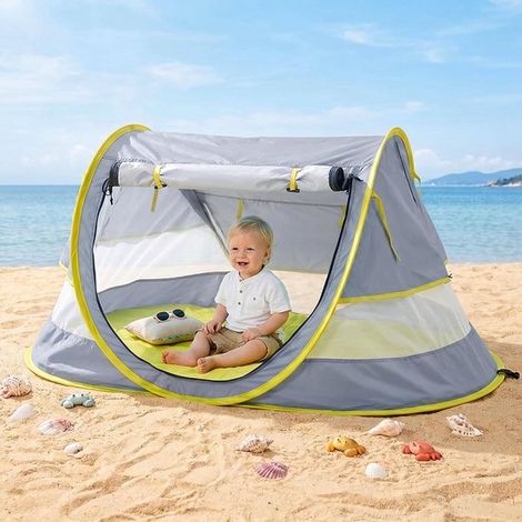 Tenda da spiaggia per neonati, grande tenda da spiaggia pop-up, tenda da viaggio portatile per neonati con zanzariera, tenda da gioco interna per neonati, tenda parasole con U (1/5)