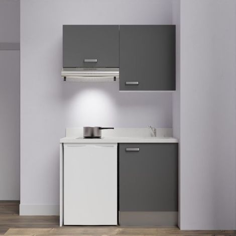 Kitchenette K01L - 120 cm - emplacements frigo top et hotte-Gris-Snova-évier à droite