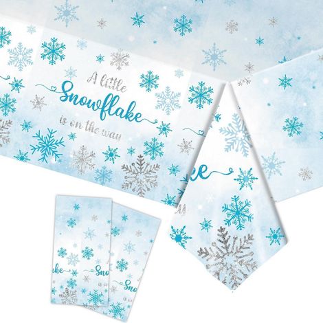 2er Set Weihnachtliche Tischdecke Schneeflocken Blau 137x274cm Wasserabweisend