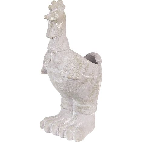 Pot de Fleurs Décoratif Coq en Pierre Grise Style Rustique pour Jardin 11 x 10 x 26 cm - PANGIVO (1/3)