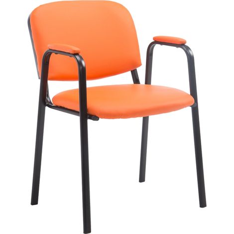 Sedia visitatore con braccioli integrati attesa in PVC arancio, base a 4 gambe in metallo nero 100003381