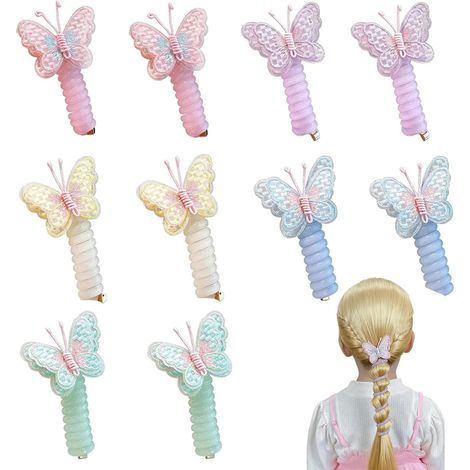 10 Pièces Chouchous en Forme de Papillon Brodés, Élastiques Papillon Téléphonique Brodés, Adorables Papillons Fil Téléphonique, Élastiques Cheveux Brodés Forme de Papillon pour Femmes Filles (1/5)