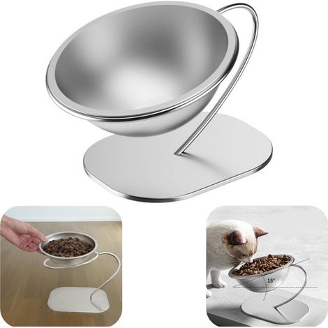Gamelle surélevée pour chat et chien 16 x 13 cm - bol en acier inoxydable amovible, argent (1/5)