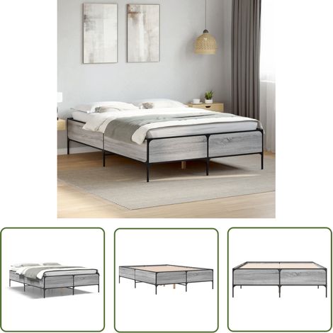 The Living Store Bettgestell Grau Sonoma 120x190 cm Holzwerkstoff und Metall - Holzbettwäsche - Lattenrost - Doppelbett - Boxspringbett - Bettrahmen (1/5)