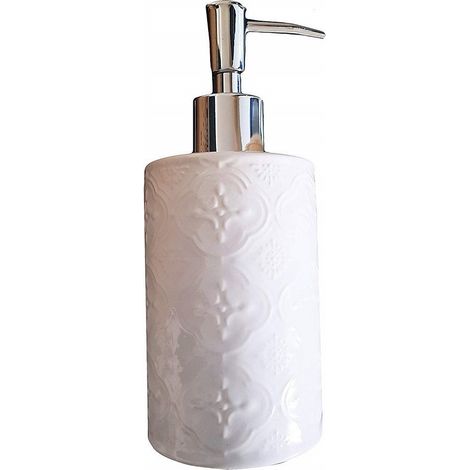 Trade Shop - Portasapone Cilindrico Barocco Bianco Esy10317 Trama Legno 18cm Ceramica Sapone -