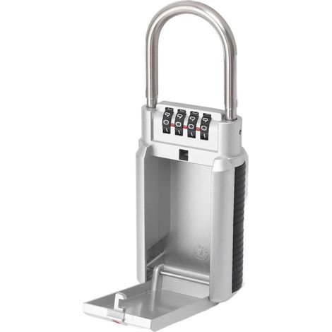 Coffre-fort à clé avec serrure à combinaison 4 chiffres, boîte métallique argentée pour maison, usine, bureau (1/5)
