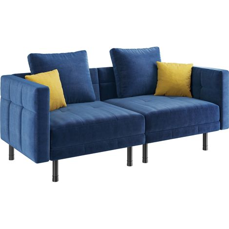 Yaheetech Divano Letto 2 Posti Divanetto Trasformabile in Velluto Braccioli Regolabili Mobile Reclinabile a 3 Posti Sofa Imbottito con 4 Cuscini per Salotto Soggiorno Ufficio 171 × 80 × 72 cm Blu (1/5)