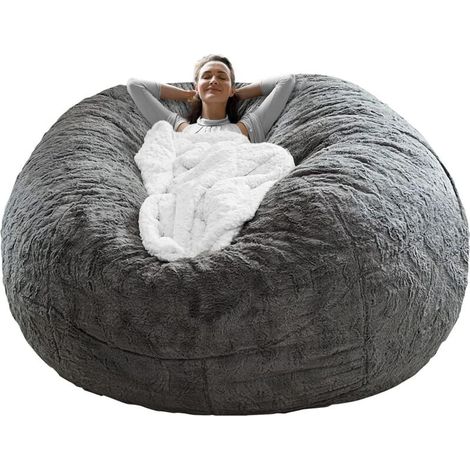 Sitzsackbezug ohne Füllstoff, Home Sponge Sofabettbezug, weicher runder Doppelsofabezug, geeignet für Wohnzimmer und Schlafzimmer, Dunkelgrau (1/4)