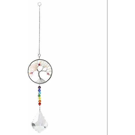 Kristall-Regenbogen-Sonnenfänger, Chakra-Lebensbaum-Anhänger, Glas-P