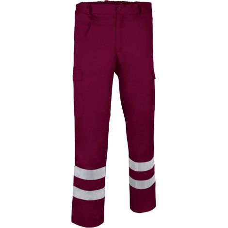 Pantalón multibolsillos con pinzas retroreflectantes VALENTO Drill M Granate caoba (1/3)