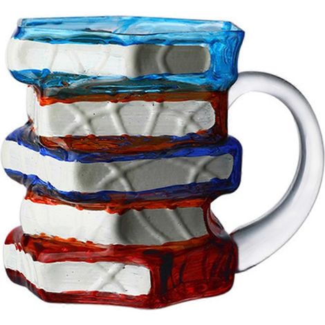 Bunte Glastasse mit stapelbaren Buchmotiven, ideal für Bücherliebhaber (Frauen, Männer, Lehrer, Schriftsteller, Literatur). (1/5)