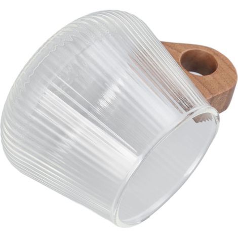 Kaffeeglas mit vertikaler Maserung, ideal für Reisen, Zuhause, Küche, Restaurant, Whisky und Kaffee, mit Holzgriff, 450 ml (1/5)