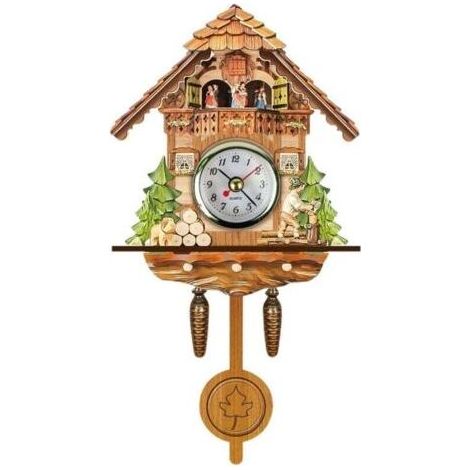 Antike Kuckucksuhr aus Holz, Wand-Vogelhaus, Hängende Wohndekoration, Automatische Drehglockenuhr (1/4)