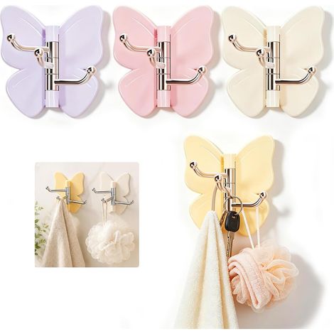 Lot de 4 crochets adhésifs rotatifs en forme de papillon – crochets d'angle papillon, jolis crochets rotatifs à trois branches sans perçage (1/5)