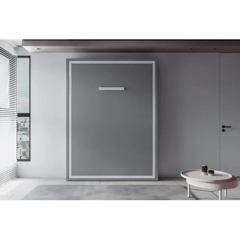 Lit escamotable 140x190 cm ouverture verticale manuelle Valka cadre métallique blanc- Pieds métal mat - Haut de gamme - Matelas Matelas mousse 18 cm - Façade Cambrian - Coffrage Cambrian (1/5)