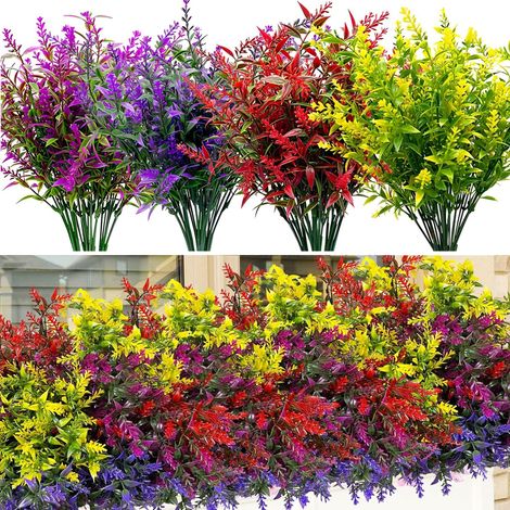 16 Lavande Fleur Artificielle Extérieures Fausses Fleurs et Fausses Plantes Résistant aux UV pour Décoration Extérieur Maison (1/4)