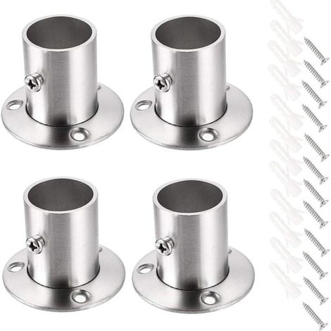 [NIEMALS VERWENDET] 4 Stück Gardinenstangenhalterungen, Schienenhalterung, Sockelstangenhalterung, Edelstahl-Flansch-Set, Schrankstangen-Endhalterungen für Schrankvorhänge (Silber)