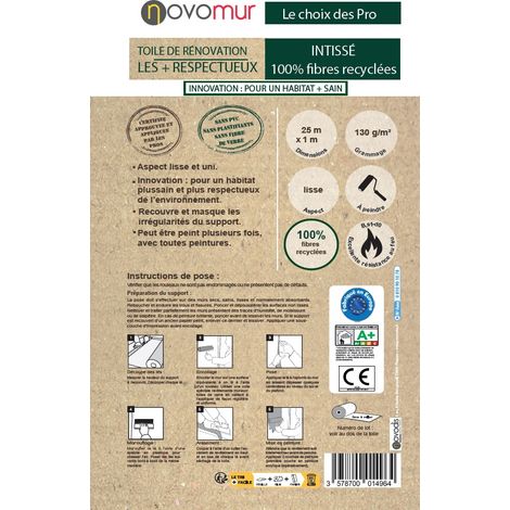 Toile de rénovation ECO GREEN aspect lisse 130g/m² - 25m x 1m