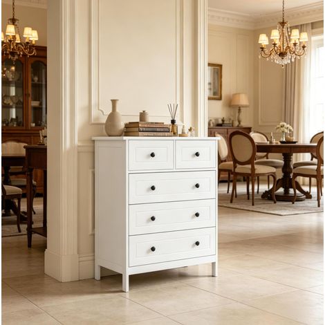 Cassettiera bianca a 5 cassetti 74 x 40 x 91 cm con vano contenitore HAVRYA (1/5)