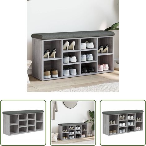Flurbank - Schuhbank Grau Sonoma 102x32x50 cm Holzwerkstoff (1/5)