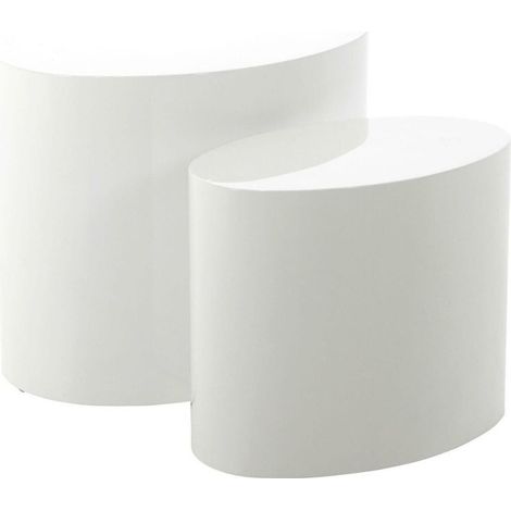 Conjunto de mesas auxiliares Norsica 587, Blanco brillante, 40x33x48cm, Diámetro: 0, MDF, Ovalada