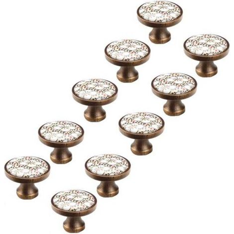 Lot de 10 boutons de meuble vintage en céramique - 32 mm - Pour armoires, tiroirs et cuisine