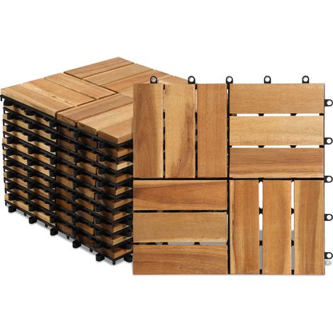 Jiubiaz Holzfliese Akazie 30 x 30 cm Terrassenplatten Klicksystem Außen Klickfliesen Balkon Terrassenfliesen Holz,wetterfest rutschfest 11x (1/5)