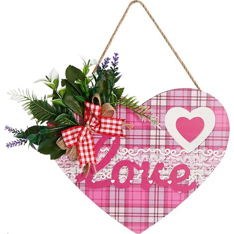 Plaque En Bois - Cœur Et Nœud Papillon - Décoration Porte D'Entrée Fenêtre Mur - Pour Saint-Valentin Mariage Fête - 1 Pièce (1/3)