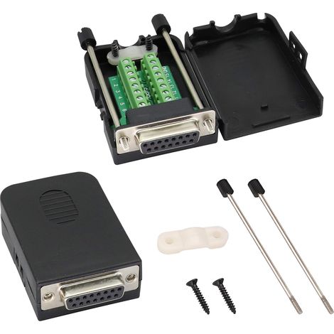 DB15 Vis Bornier Adaptateur D-SUB 15 Broches 2 Rangées DB15 Femelle à 16 Broches/Voies Femelle Module de Signal de Connecteur de Carte Sortie Borne Série Avec Boîtier(2 Pcak/Femelle) (1/5)
