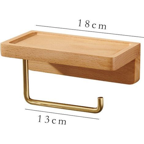 Porte-papier hygiénique, porte-rouleau de papier hygiénique, porte-serviettes en bois et laiton, boîte à mouchoirs, support de rangement mural pour la maison, porte-essuie-tout mural (court 1 (1/3)