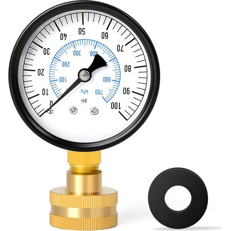 0-7 Bar/0-100 PSI Water Pressure Gauge, 2.5" Dial, 304 Stainless Steel Case for 3/4" BSP Home Water Pressure Test (1/5)
