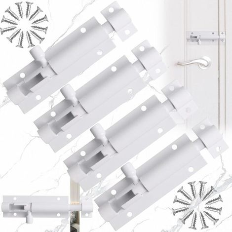 4 Pcs Verrou de Porte Coulissant en Alliage Aluminium Blanc avec Vis pour Portail et Cabanon (1/5)