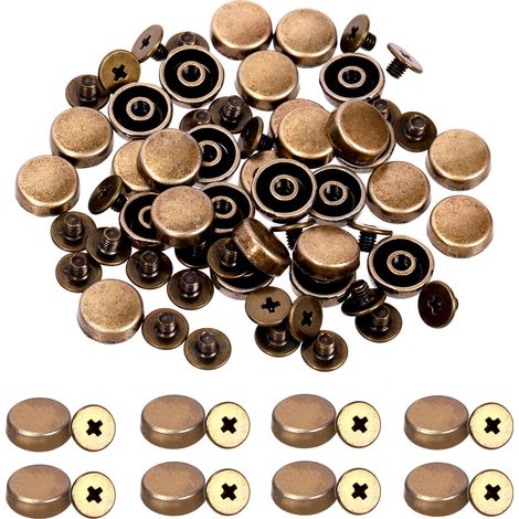 Lot de 32 rivets à vis arrière en métal bronze à tête plate pour sac à main, pieds de sac à main, clous à tête plate, rivets en métal pour loisirs créatifs en cuir (1/5)