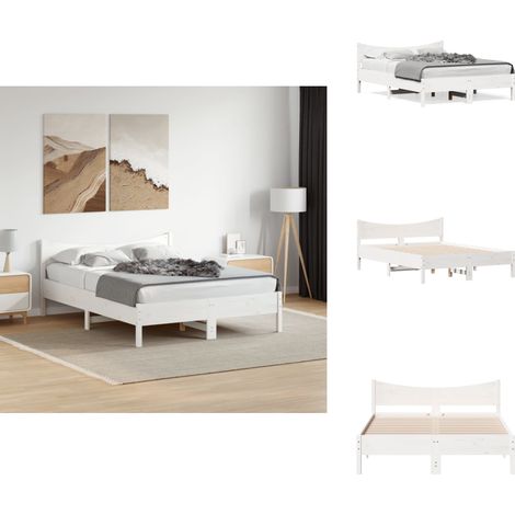 Massivholzbett ohne Matratze Weiß 135x190 cm Kiefernholz - Holzbetten - Kiefernholzbett - Doppelbett - Bettgestell - Weißes Bett (1/5)