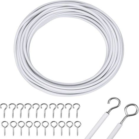 Filet de rideau 10 m fil de rideau blanc fil de rideau avec crochets et yeux de rideau cordon de rideau cordon pour tringle à rideau suspendus rideau vêtements filet fixations de rideau accessoires de (1/5)