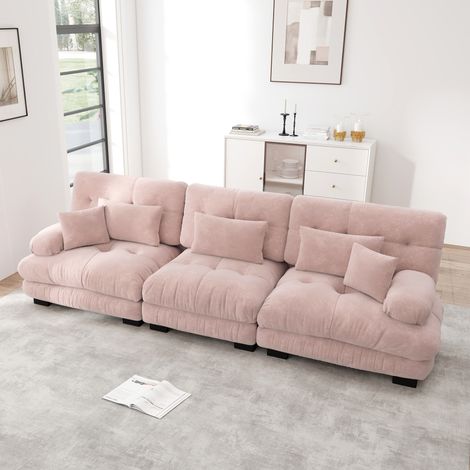 Canapé d'angle modulable 2 places 208x178cm - Velours côtelé mousse 32D sans cadre - Velours côtelé - Rose (1/5)