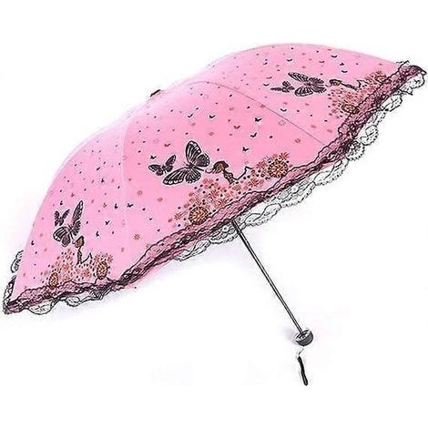Folding parasol, UV sun protection, waterproof, compact and lightweight for travel, pink. - AquaForge (1/5)