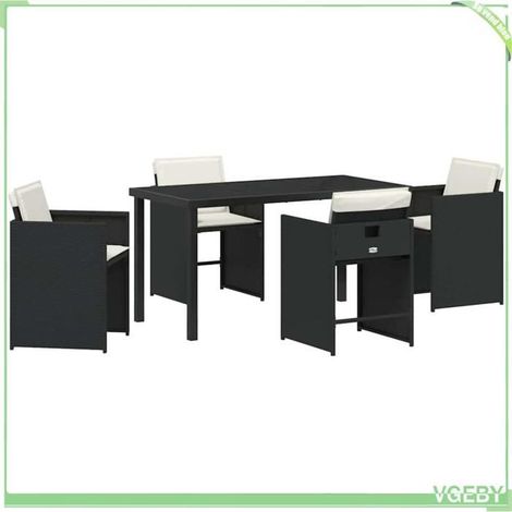 Ensemble de salle à manger pour jardin - FAFEICY - 3379973 - Noir - Polyrotin résistant UV - Table verre trempé 140x70 (1/5)