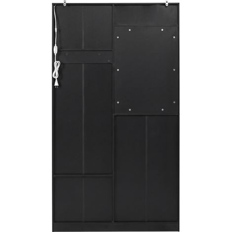 Flurmöbel mit Spiegel, Kleiderhaken, Bank und LED-Beleuchtung, schwarzes MDF, 100 x 35 x 180 cm (1/5)